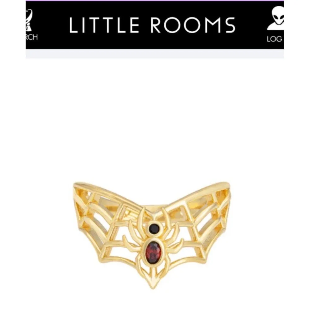 Little Rooms Widow Spider Web Ring Size 9.5 18k Gold Plate Goth Witchy Halloween